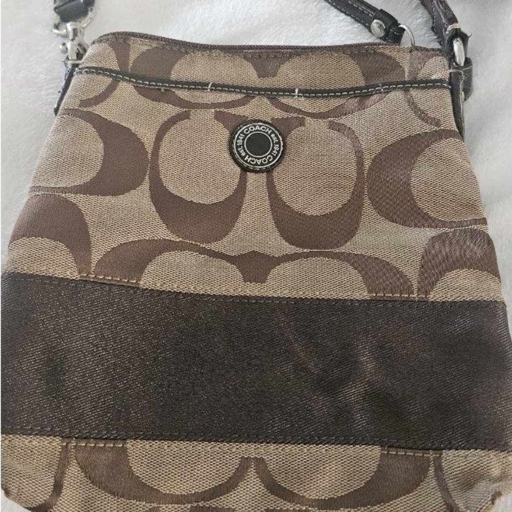 Coach Signature Brown and Tan Shoulder Bag